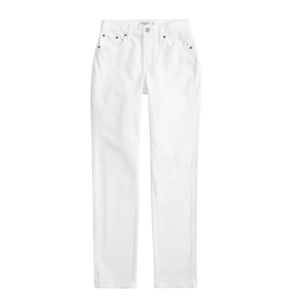 NWT Abercrombie The 90's Straight Mid Rise Jeans Womens 25 Short White Denim - Picture 6 of 12